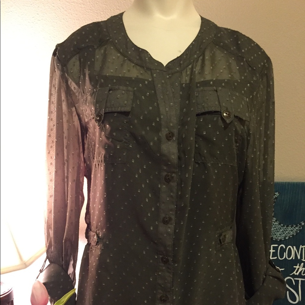 Olive Sheer longsleeve Blouse with camisole